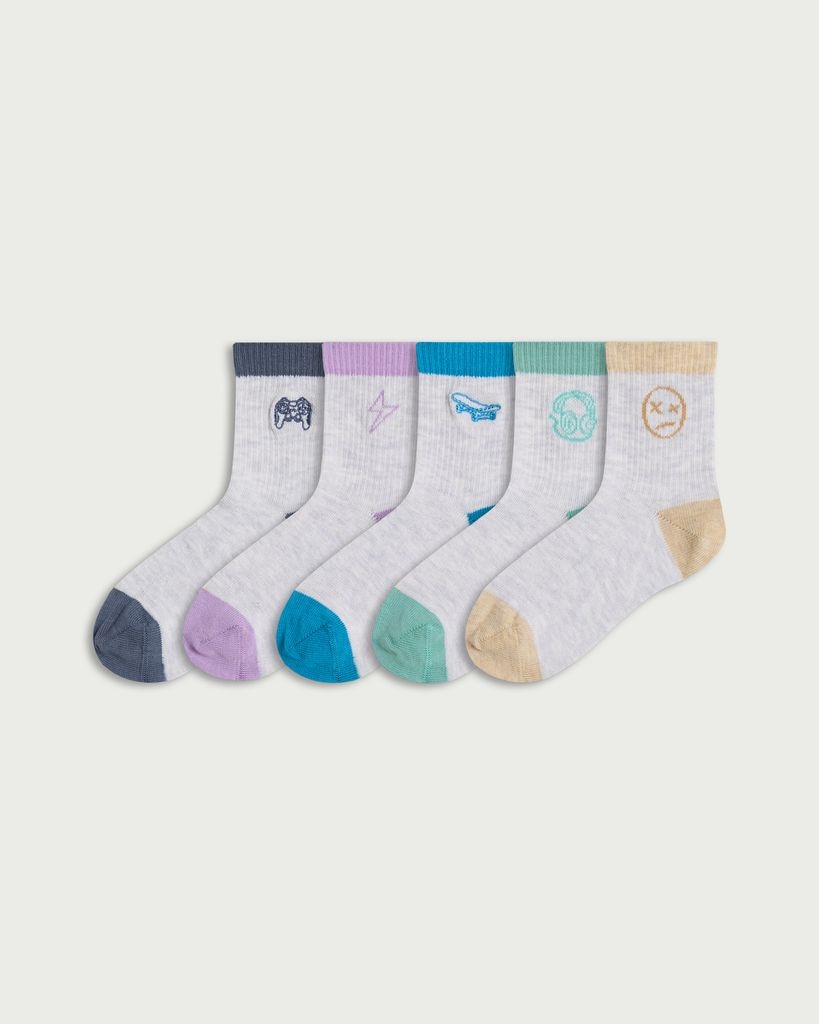 F&F Boys 5-Pack Cotton Rich Embroidered Gaming Ankle Socks in Multi