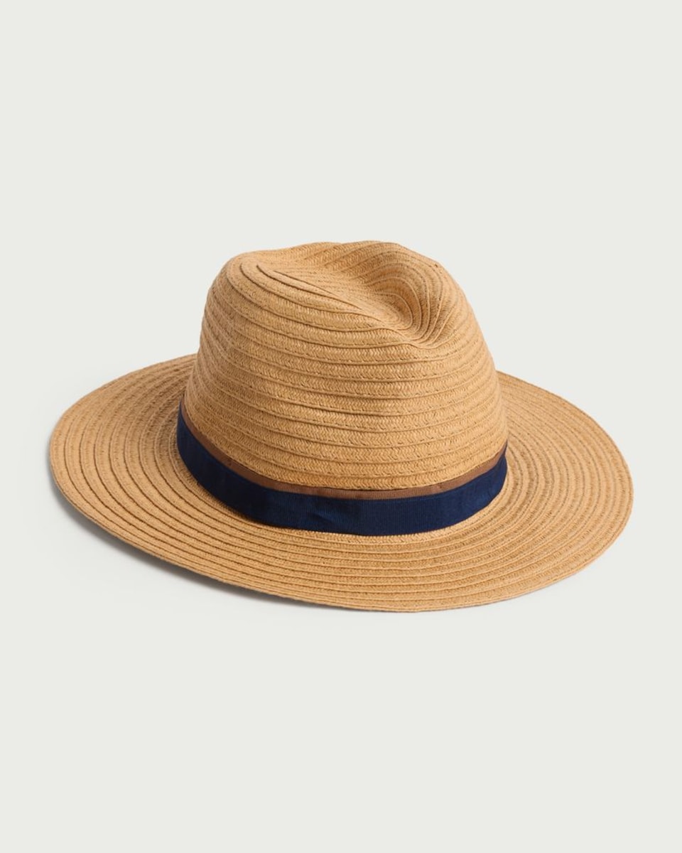 F&F Straw Ribbon Trim Trilby Hat in Neutral