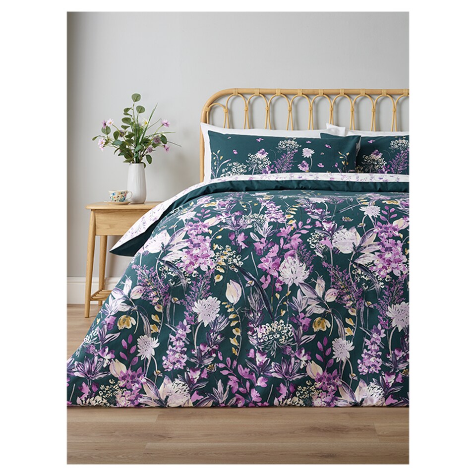image 1 of Tesco WWF Green Floral Duvet Set Double