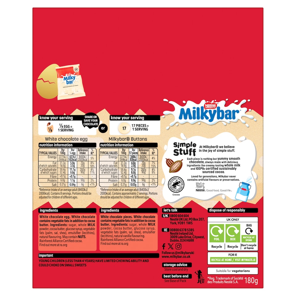 image 1 of Milkybar White Chocolate Easter Egg 180g