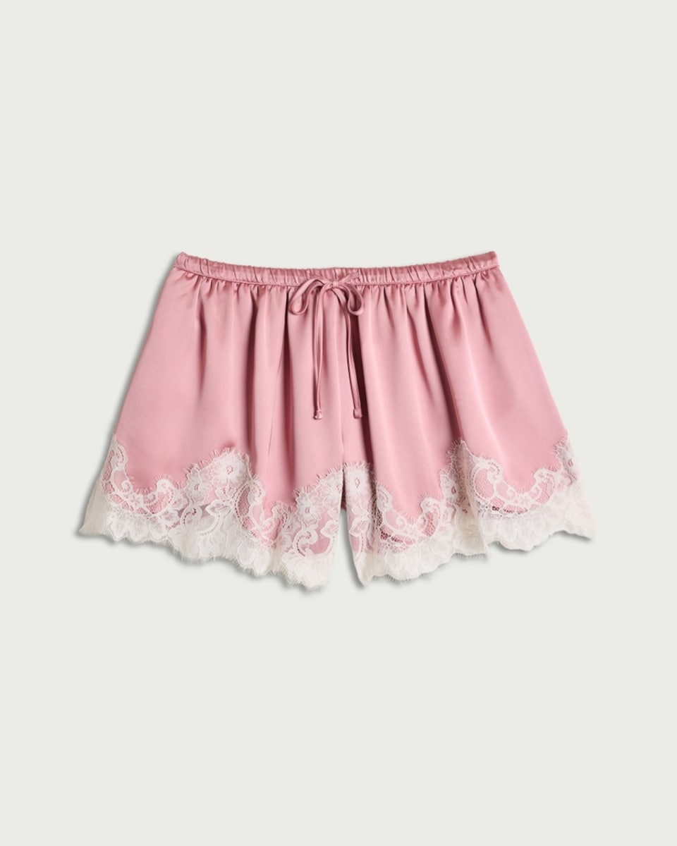 F&F Satin Lace Trim Drawstring Shorts in Pink - Tesco Groceries