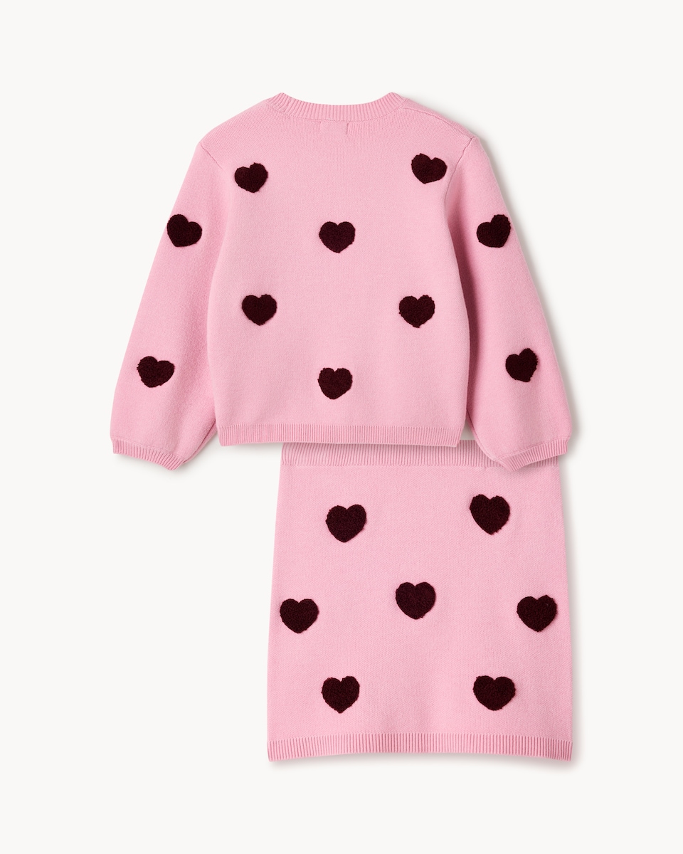 image 1 of F&F Girls Knitted Heart Jumper and Skirt Set in Pink
