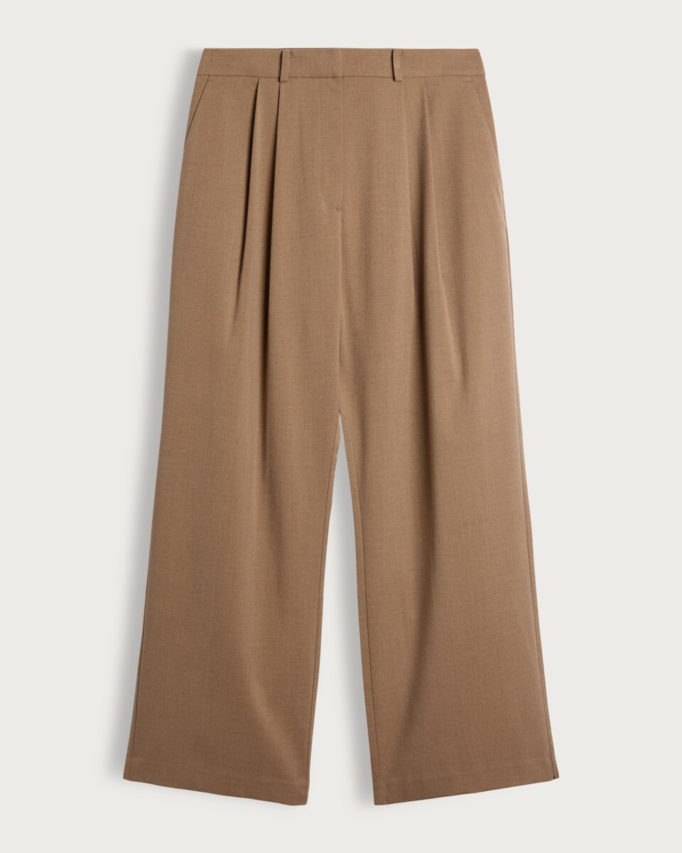 image 1 of F&F Double Pleated Wide Leg Trousers in Brown