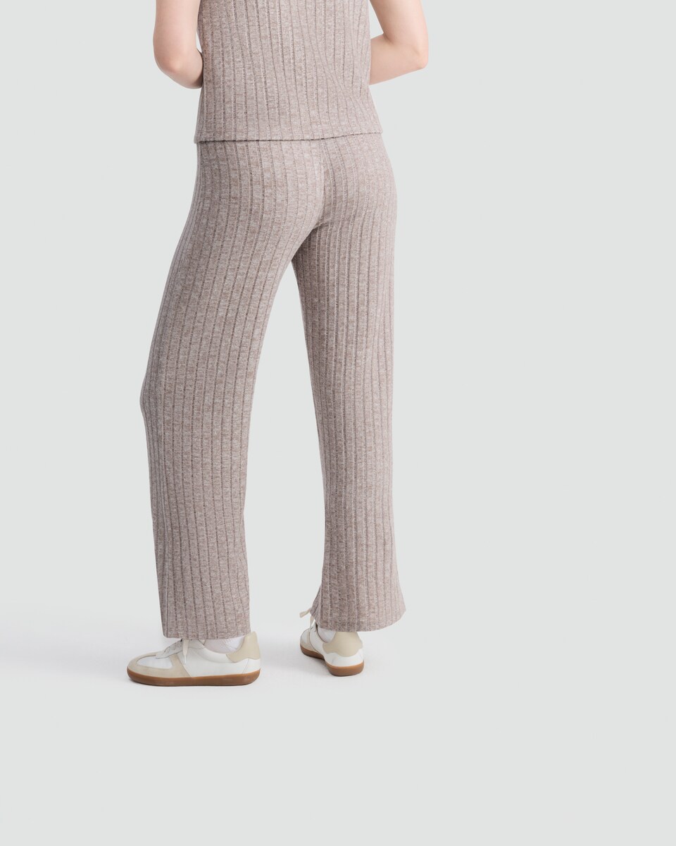 image 1 of F&F Ribbed Wide Leg Co-ord Trousers in Neutral