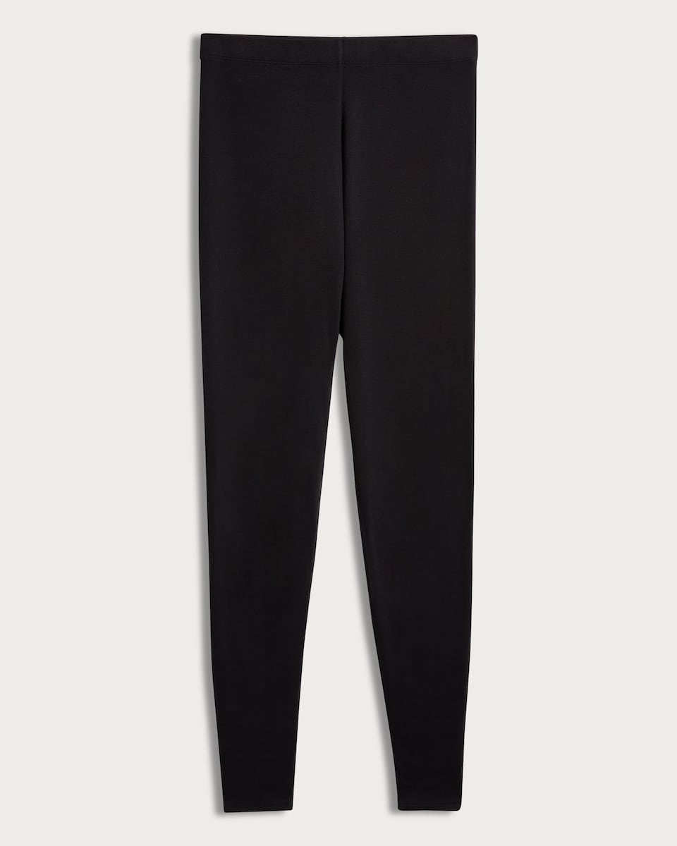 image 1 of F&F Faux Leather Thermal Full Length Footless Tights in Black