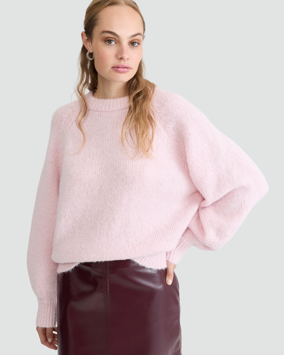image 1 of F&F Knitted Satin Bow Back Jumper in Pink