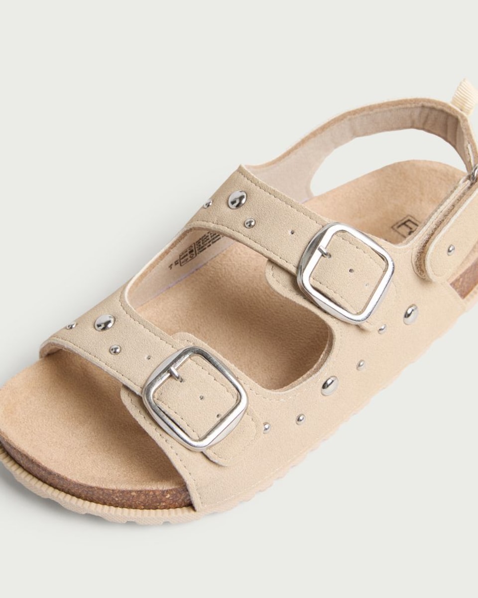 image 1 of F&F Girls Studded Double Buckle Strap Sandals in Stone