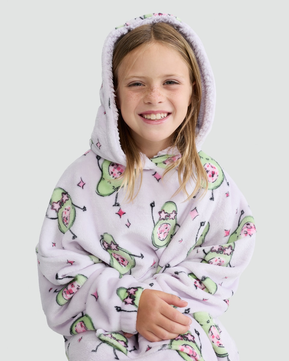image 1 of F&F Girls Fleece Avocado Print Pyjama Hoodie in Lilac