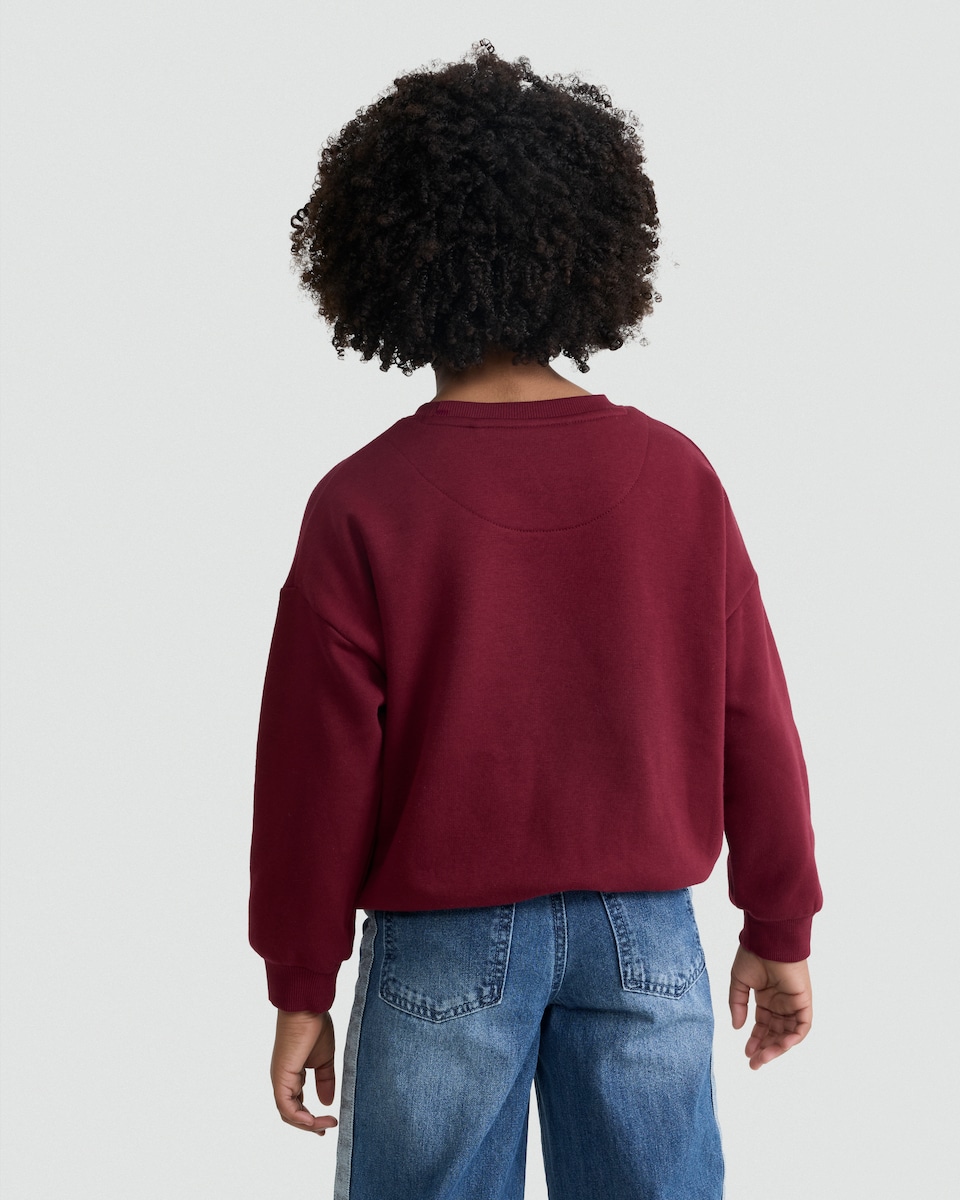 image 1 of F&F Active Girls Cotton Rich Los Angeles Slogan Sweatshirt in Burgundy