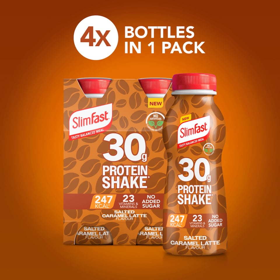 image 1 of SlimFast Salted Caramel Latte 30g Protein Shake Multipack - 4 x 325ml