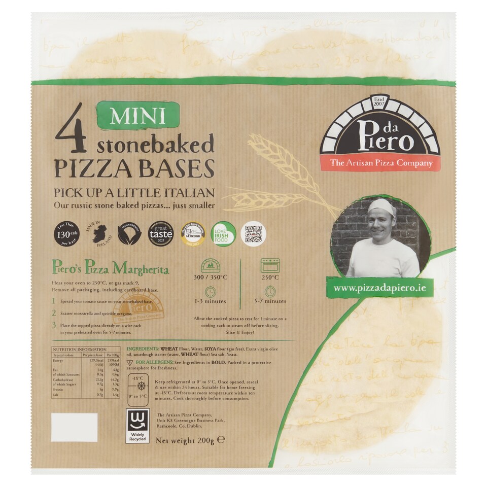 Pizza Da Piero Fresh Mini Pizza Bases 200G