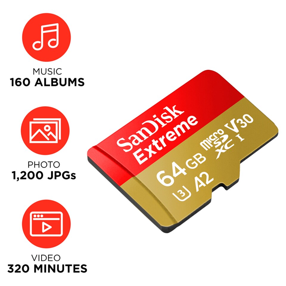 image 1 of SanDisk Extreme Micro SD Card 64gb