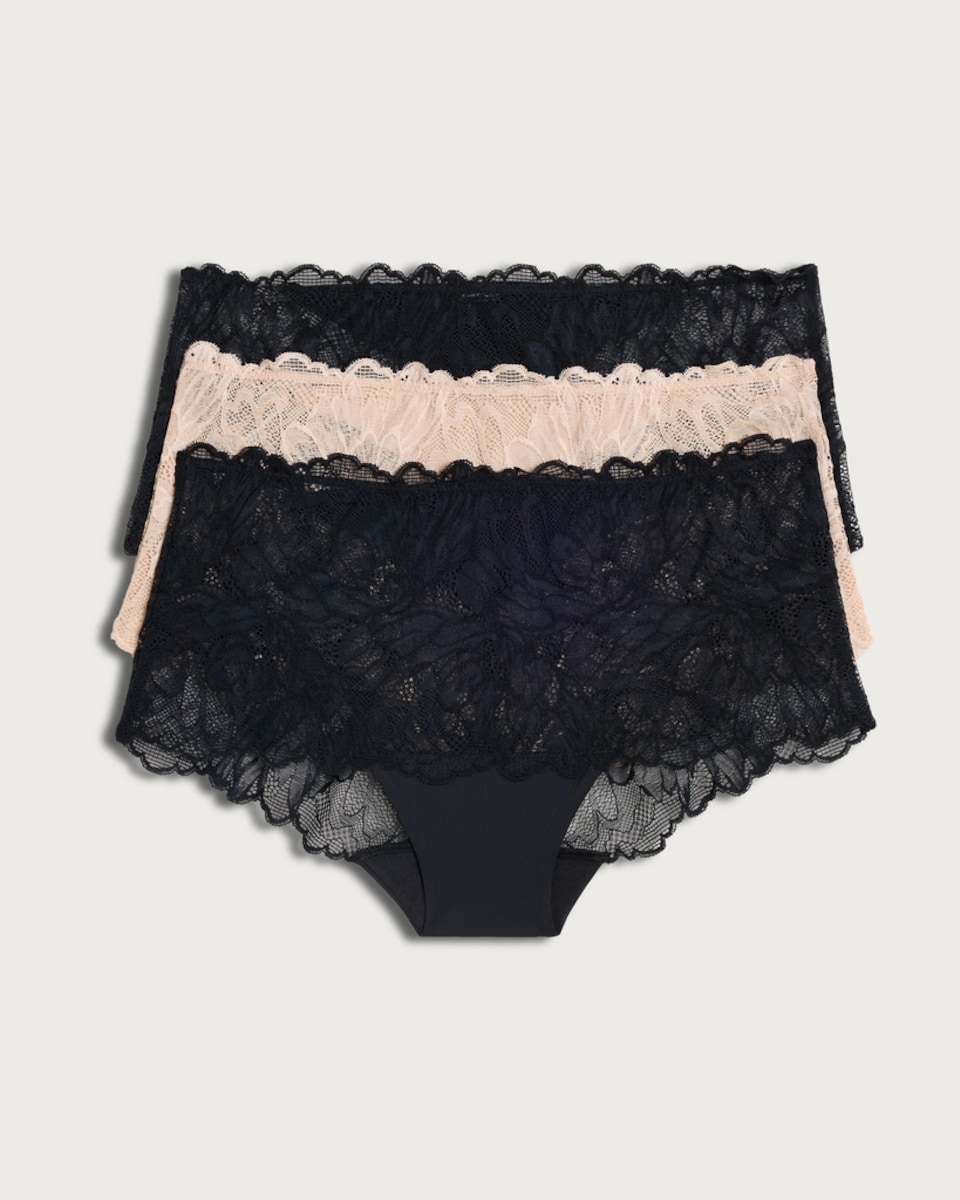 image 1 of F&F 3-Pack Galloon Lace Knickers in Black