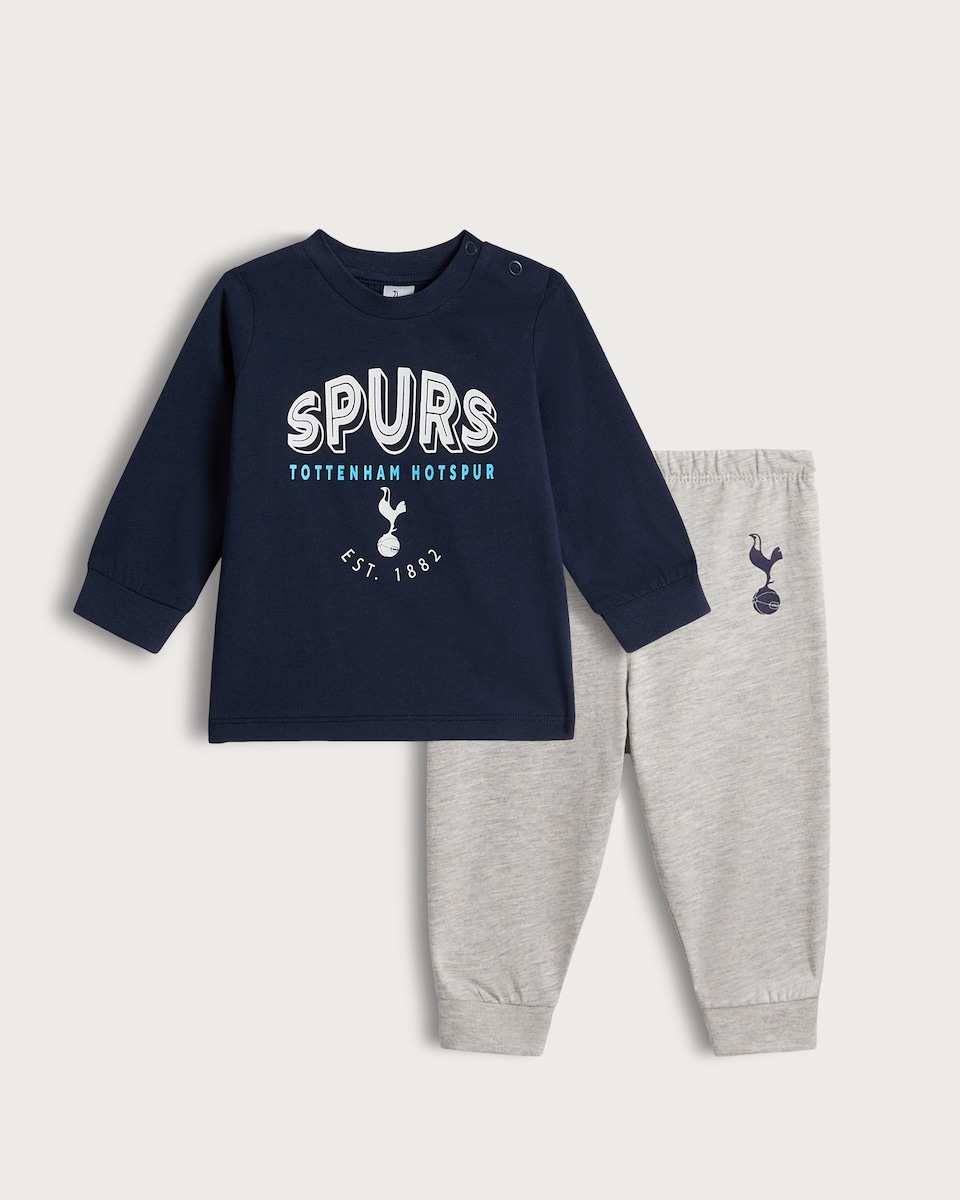 image 1 of Tottenham Hotspur Cotton Rich Top and Joggers Set in Navy