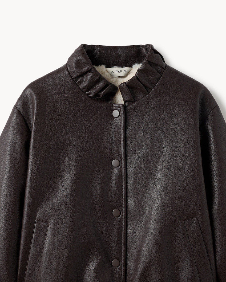 image 1 of F&F Girls Faux Leather Jacket in Brown