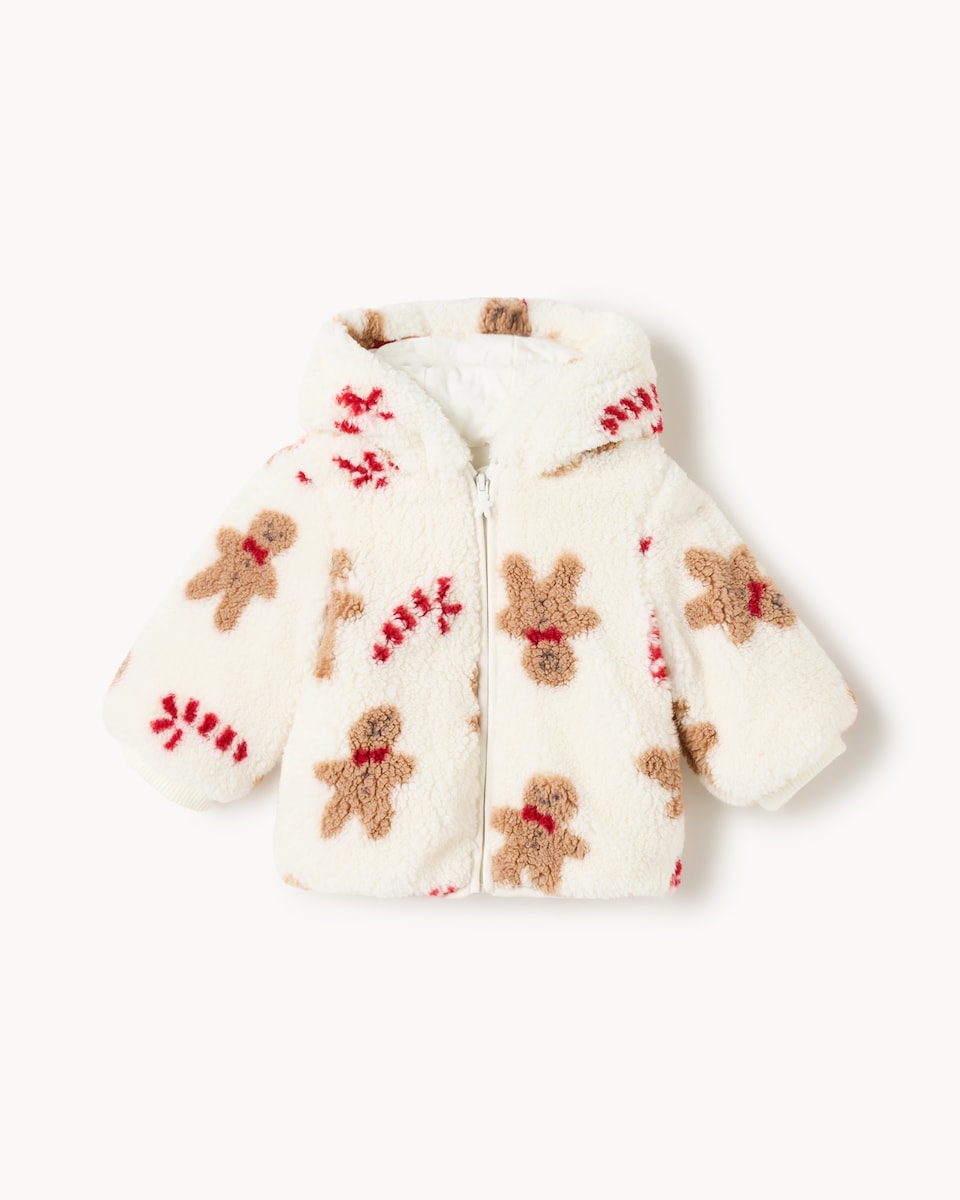 image 1 of Christmas Baby Fleece Print Jacket in White