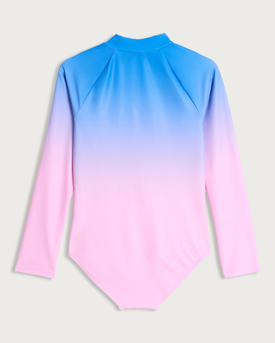 image 1 of F&F Girls Ombré Long Sleeved Swimsuit in Multi Pink