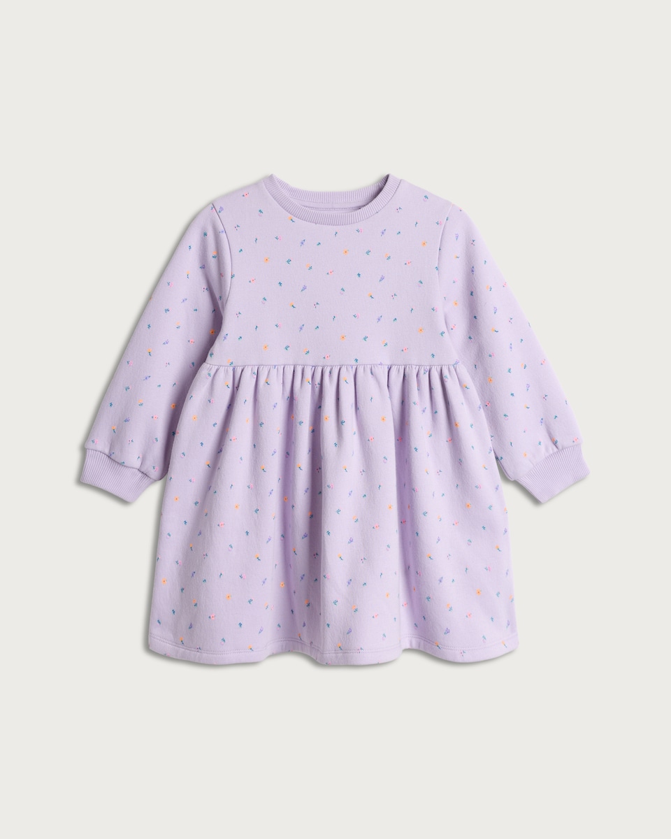 image 1 of F&F Girls Floral Print Long Sleeved Sweat Dress in Lilac