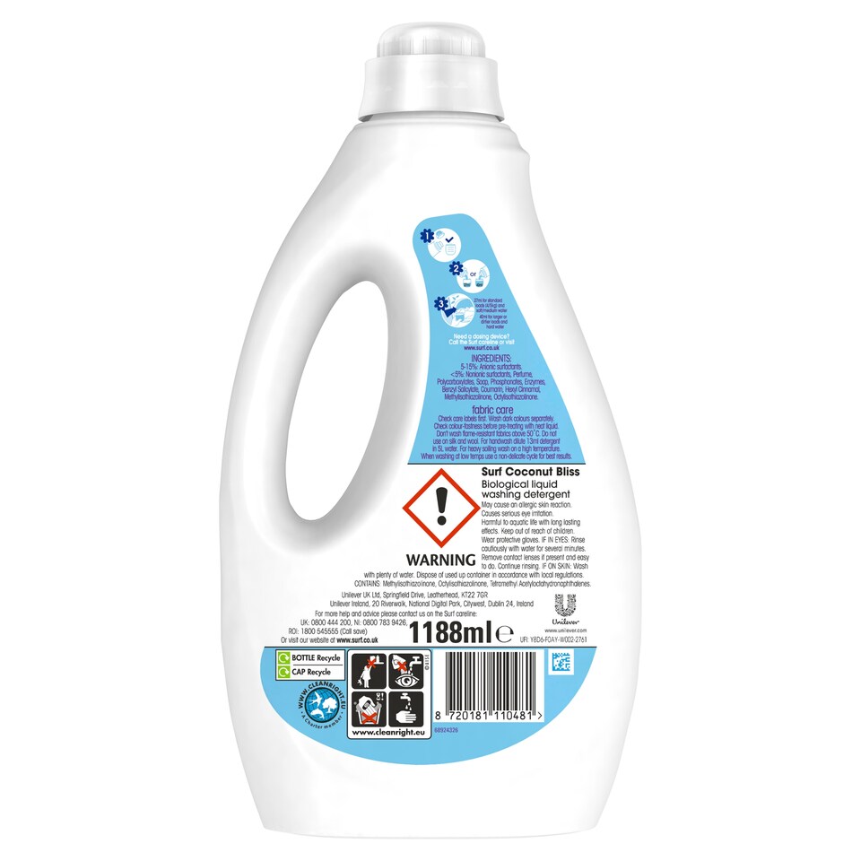 image 1 of Surf Coconut Bliss Liquid Detergent 44 Washes 1.188L