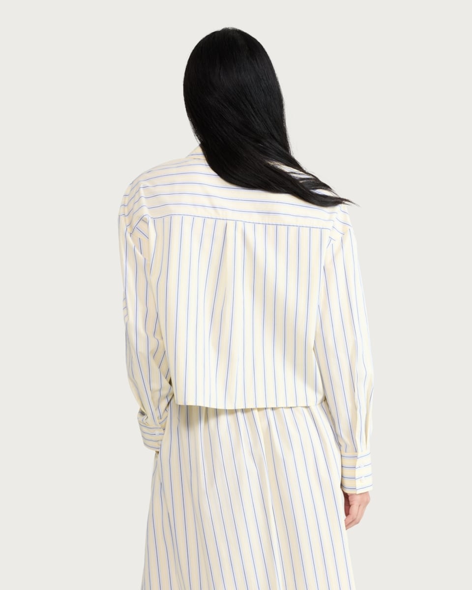image 1 of The F&F Edit Pure Cotton Poplin Stripe Cropped Co-ord Shirt in Amber