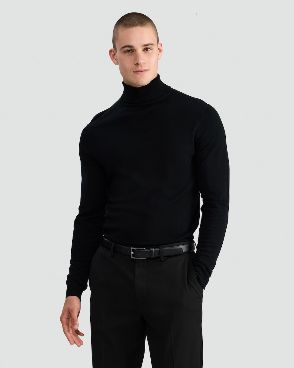 image 1 of F&F Pure Merino Wool Roll Neck Jumper in Black