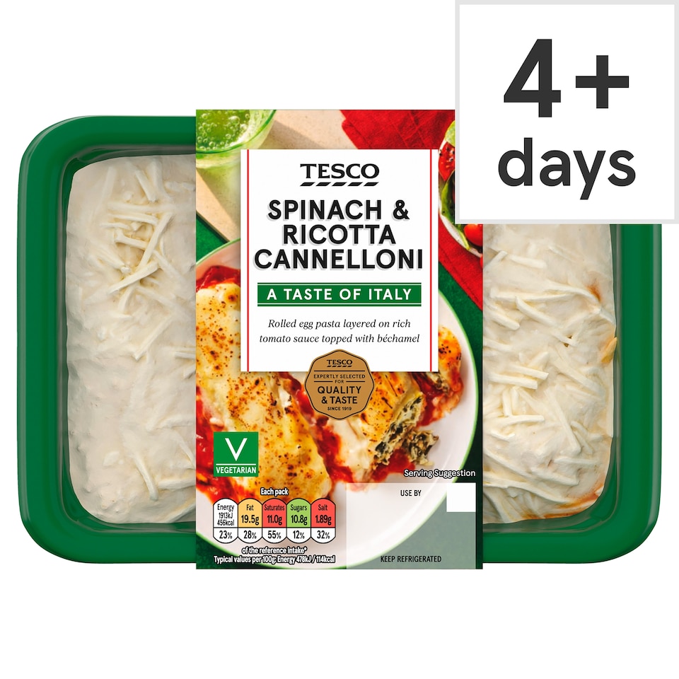 Tesco Spinach & Ricotta Cannelloni 400G