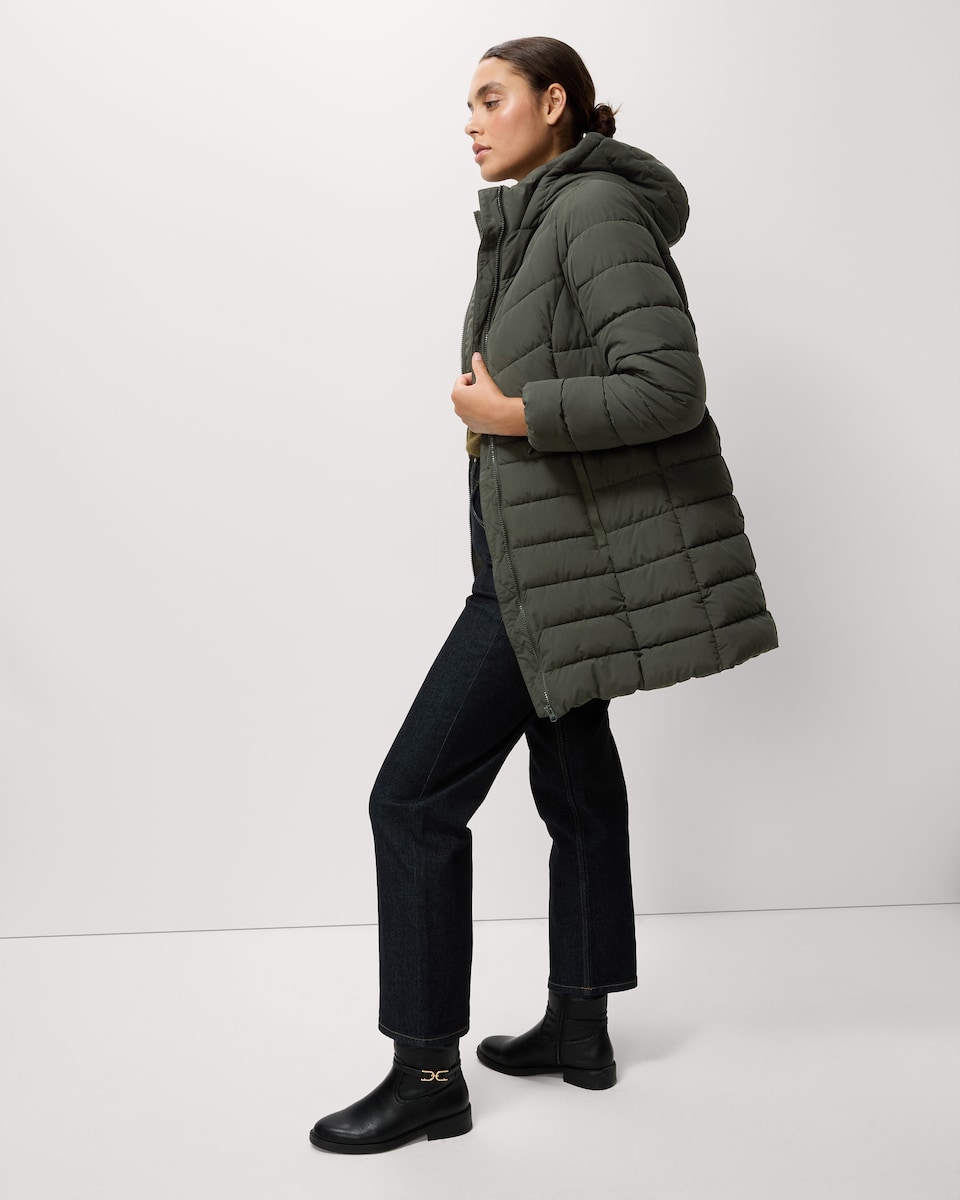image 1 of F&F Shower Resistant Padded Hooded Longline Coat in Khaki
