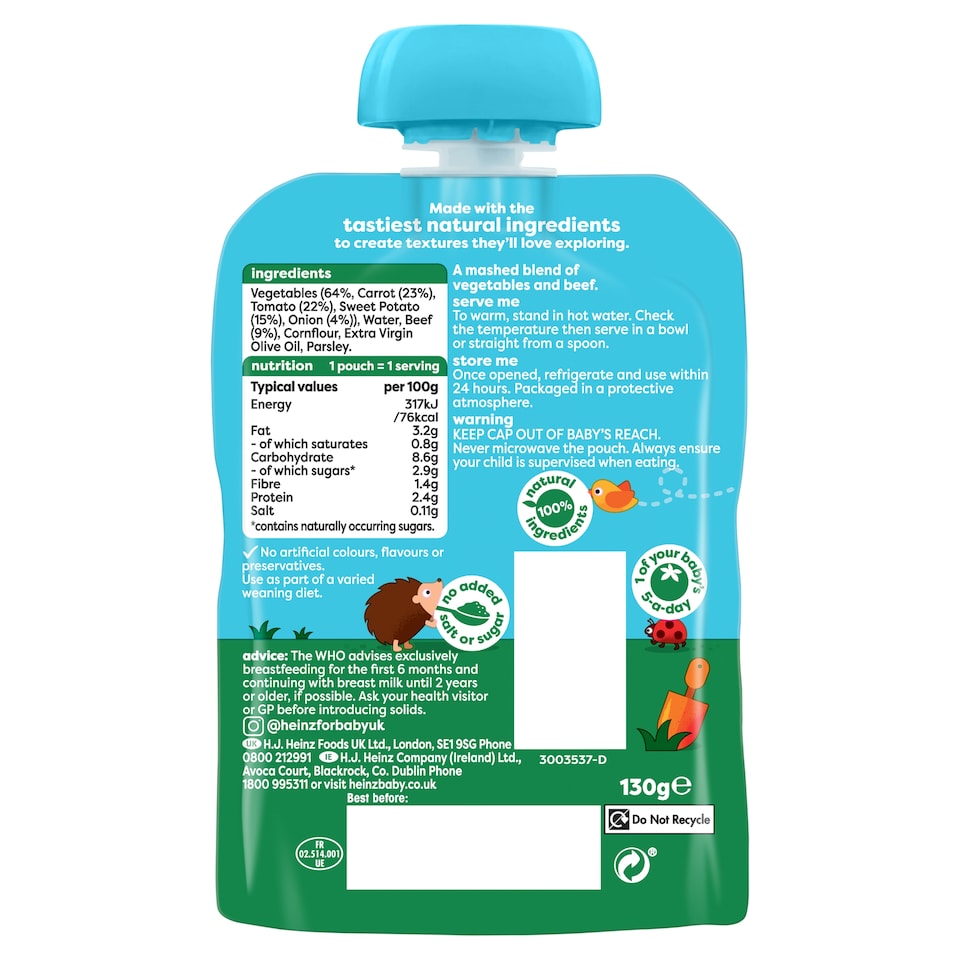 image 1 of Heinz Sweet Potato & Beef Casserole Baby Food Pouch 130g