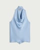 image 4 of F&F Satin Cowl Scarf Neck Blouse in Blue