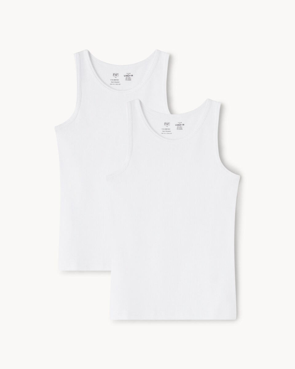image 1 of F&F 2-Pack WARMPLUS™ Medium Warmth Ribbed Thermal Vests in White