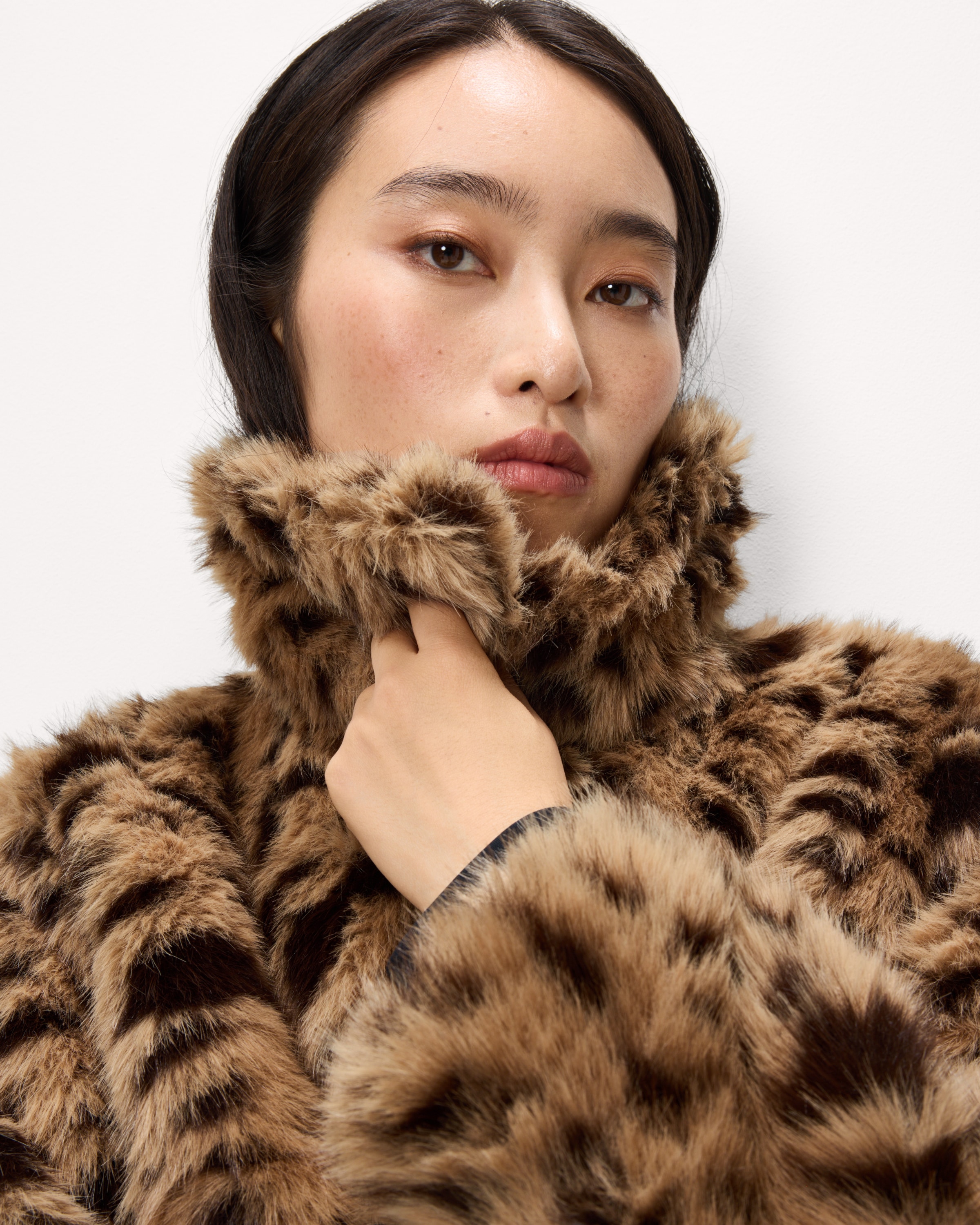 F&F Faux Fur Leopard Print Coat in Multi Brown, XS, Womens