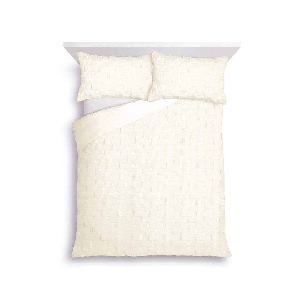 F&F Home Ivory Checkerboard Faux Fur Duvet Cover Set Double