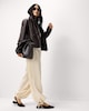 image 3 of F&F Faux Leather Funnel Neck Jacket in Brown