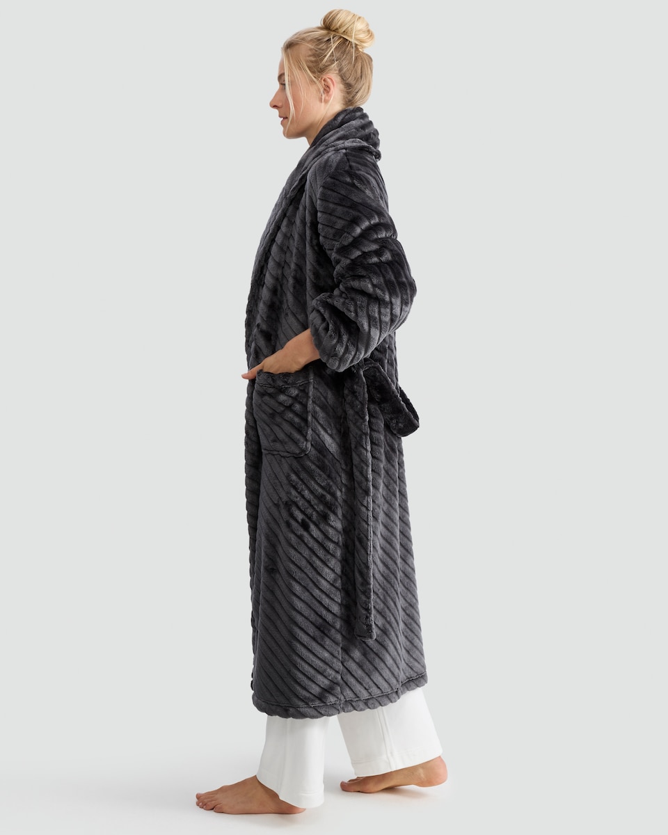 image 1 of F&F Fleece Chevron Textured Dressing Gown in Grey