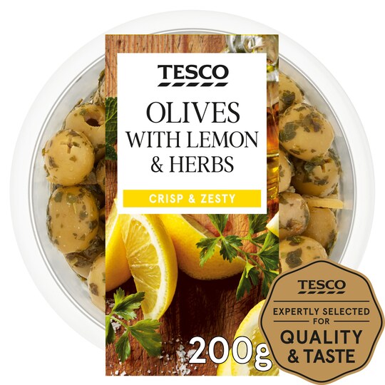 Tesco Olives With Lemon & Herbs 200G Tesco Groceries