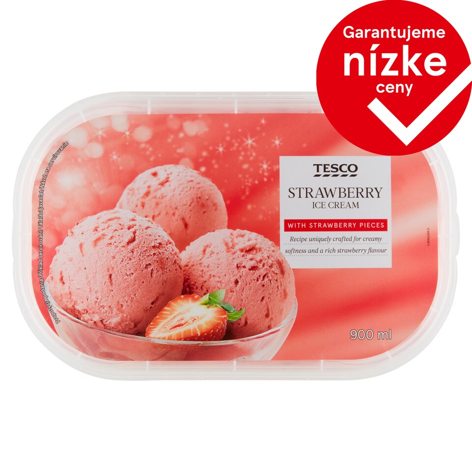 Tesco Smotanový mrazený krém s jahodovou príchuťou 900 ml