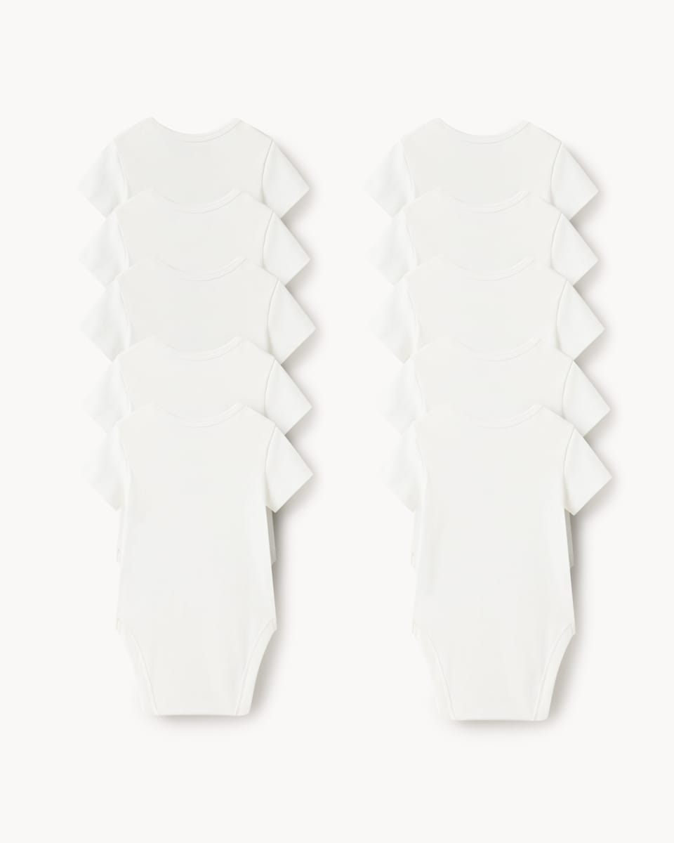 image 1 of F&F Baby 10-Pack Pure Cotton Animal Bodysuits in White