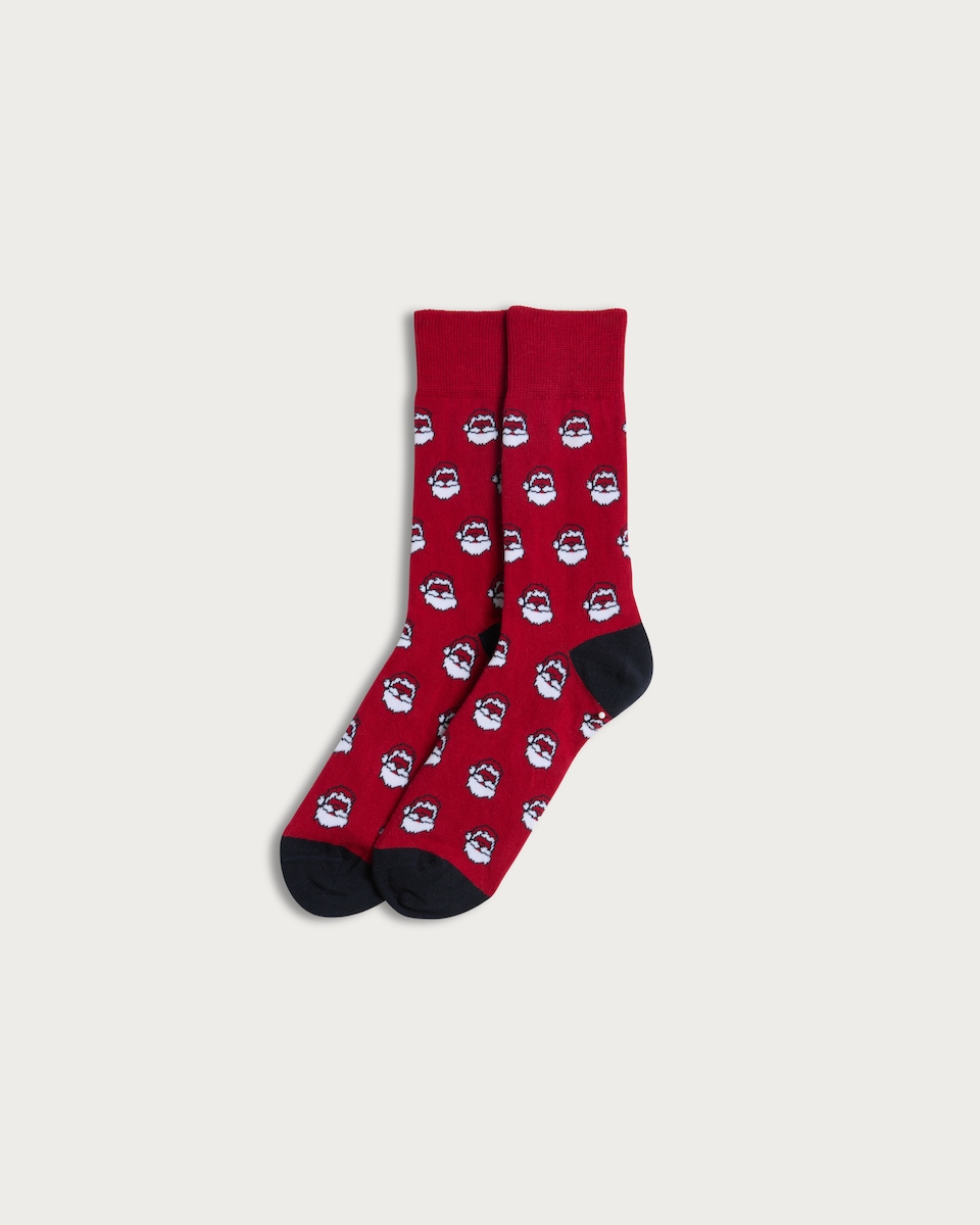 F&F Cotton Rich Santa Print Ankle Socks in Red