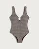 image 4 of F&F Crinkle Textured Stripe Print Ring Detail Swimsuit in Multi Brown