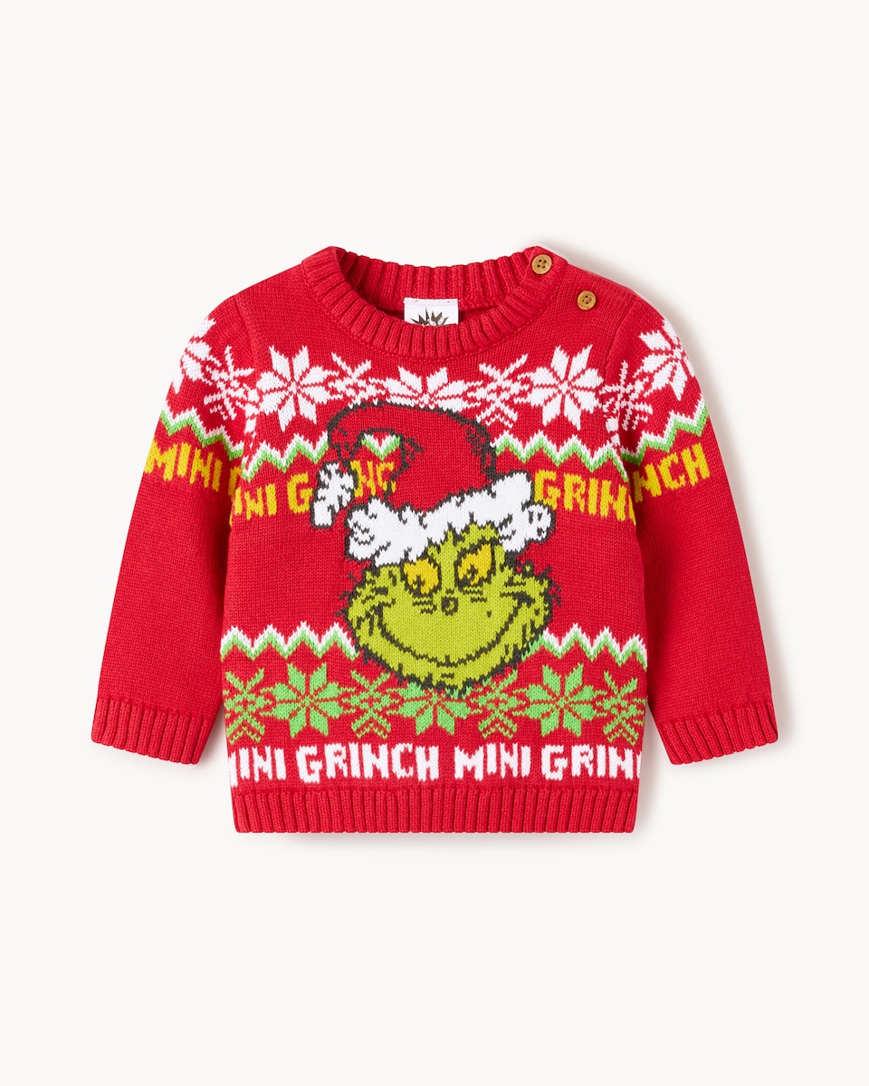 image 1 of The Grinch Pure Cotton Christmas Jumper in Red