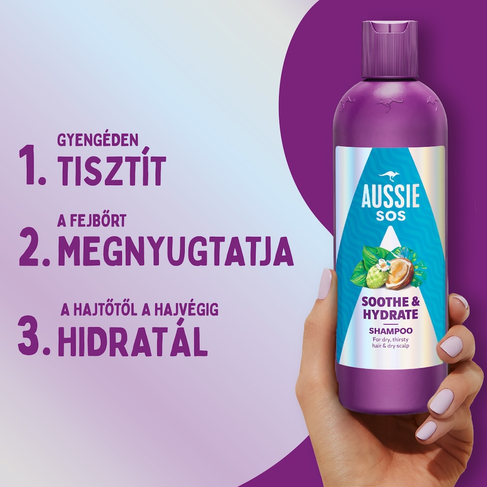 Aussie SOS Soothe & Hydrate Sampon 300ml Száraz Hajra és Fejbőrre  1. kép