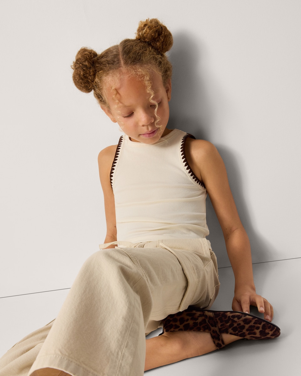 image 1 of F&F Girls Cotton Rich Ribbed Contrast Vest in Cream