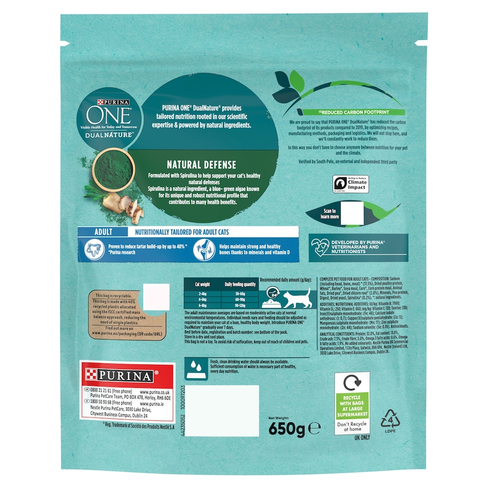 image 1 of Purina One Dual Nature Natural Defence Cat Food Salmon 650g
