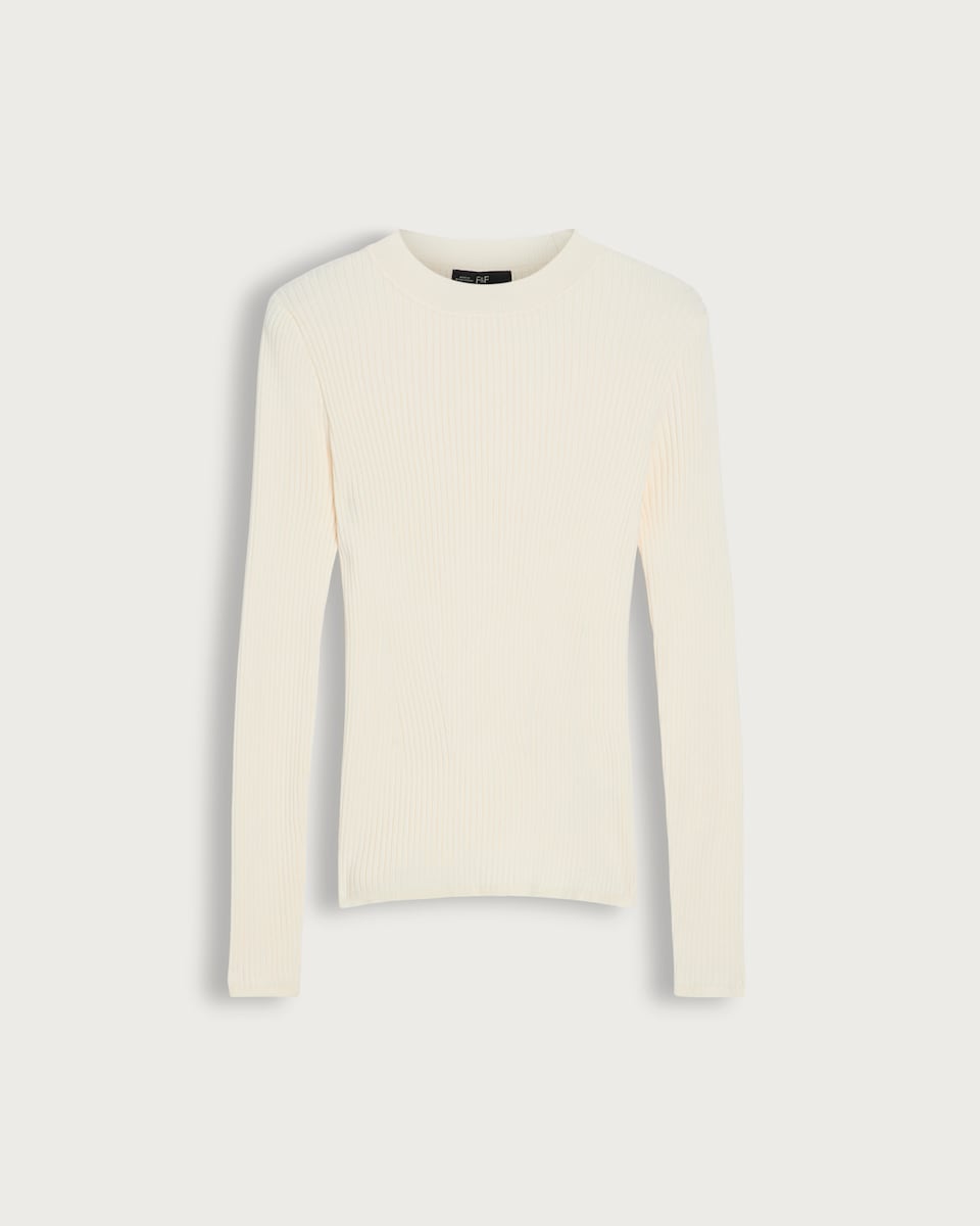 image 1 of F&F Ribbed Knit Crew Neck Jumper in Cream