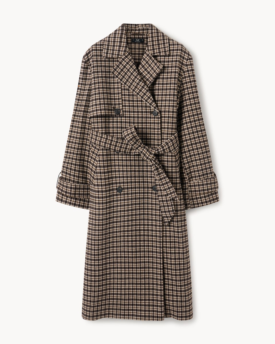 image 1 of F&F Checked Belted Trench Coat in Multi Brown