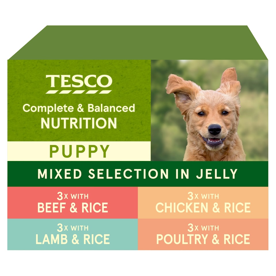 image 1 of Tesco Puppy Mixed Selection in Jelly Pouches 12x100g