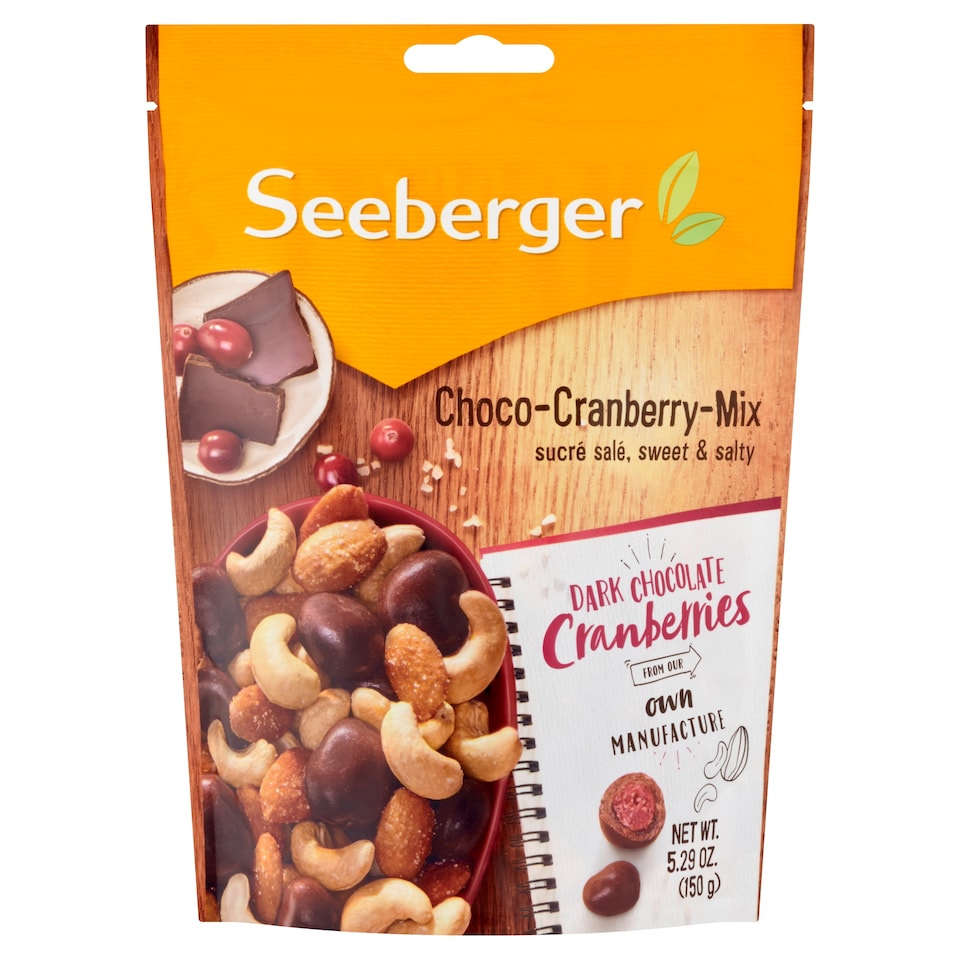 Seeberger cukrozott áfonya étcsokoládé bevonattal, pörkölt kesudió, mandulaforgács keveréke 150 g