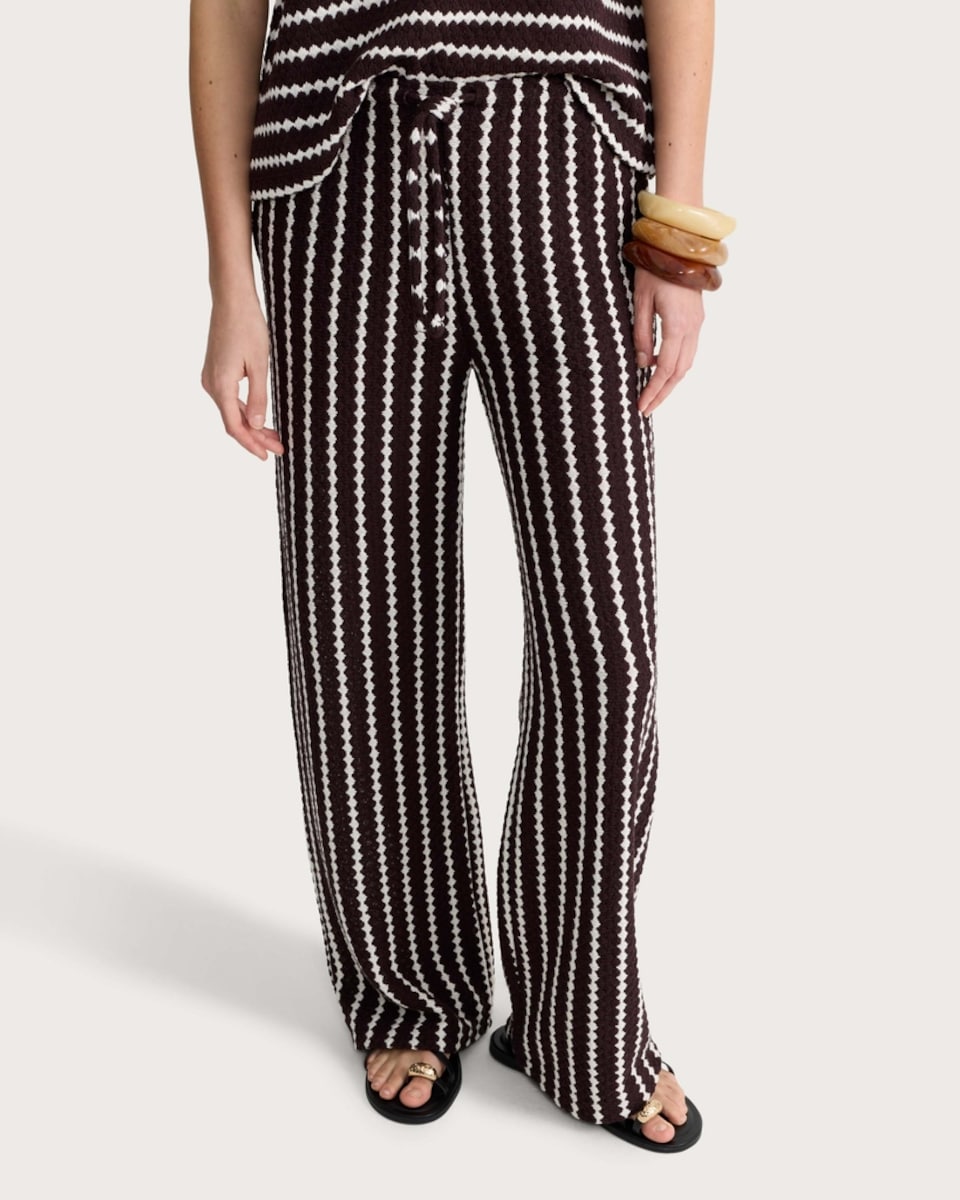 image 1 of F&F Textured Striped Wide Leg Drawstring Co-ord Trousers in Multi