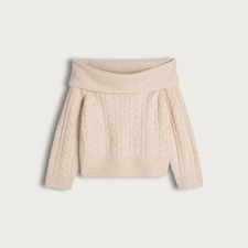 F&F Cable Knit Off Shoulder Jumper with Wool in Neutral