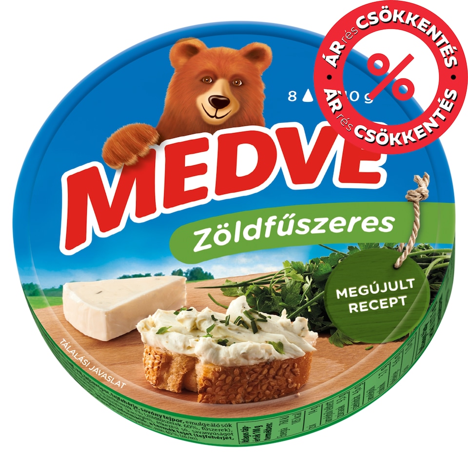 Medve zöldfűszeres kenhető, félzsíros ömlesztett sajt 8 x 17,5 g (140 g)